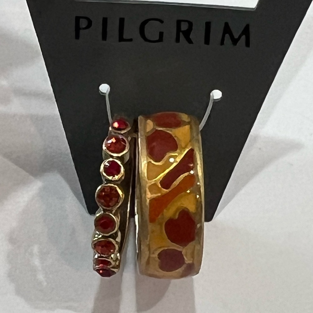 New Pilgrim Danish Design Ring size 5.5 Stackable Rings Red Enamel Hearts Gold